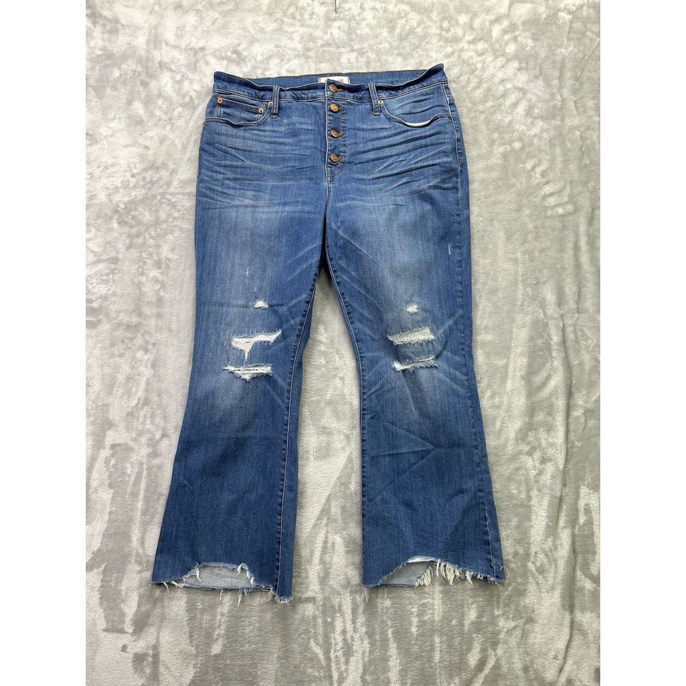 Madewell Cali Demi Boot Jeans Womens 33 Blue Button Fly Distress Boho Western
